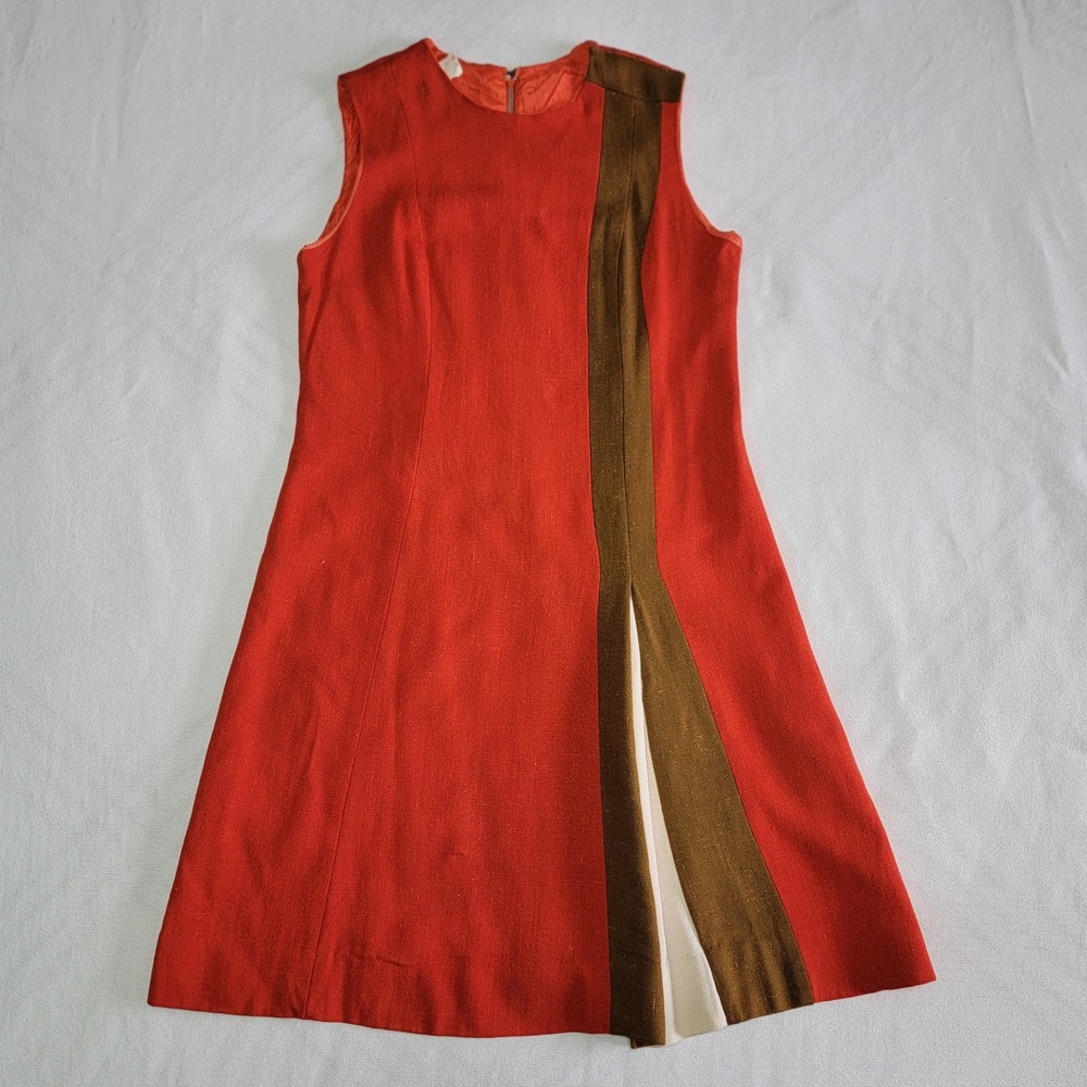 Vintage 60s Stacy Ames Dress Orange Brown Cream Women's 8 Mod Retro Shift Union - Picture 10 of 16